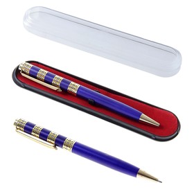 Ручка шариковая, подарочная, поворотная, в пластиковом футляре, синяя с золотистыми вставками, «Роскошь»