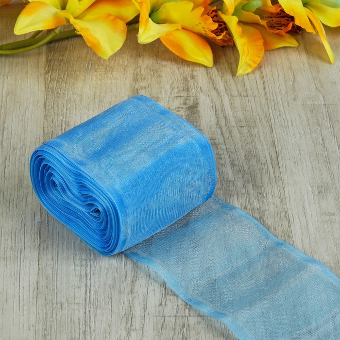 Лента для бантов, 80мм, 25м, цвет голубой