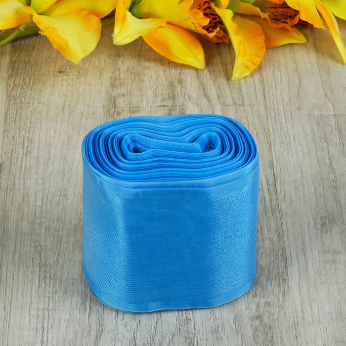 Лента для бантов, 80мм, 25м, цвет голубой