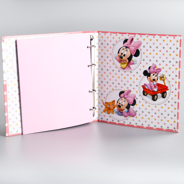 Фотокнига в твёрдой обложке на металлических кольцах с наклейками "Наша прекрасная малютка", Дисней Беби, Беби Минни
