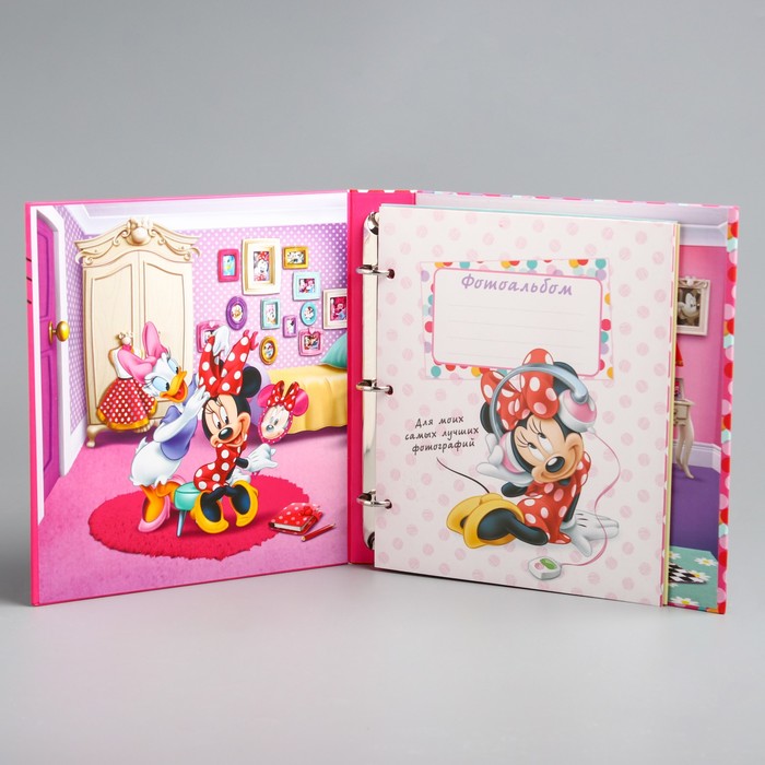 Фотокнига в твёрдой обложке на металлических кольцах с наклейками "Самая классная", Минни Маус