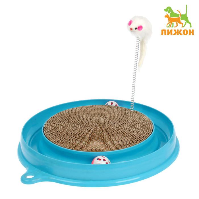 

Игровой комплекс для кошек с гофрокогтеточкой, мышью на пружине и 2 шариками, микс
