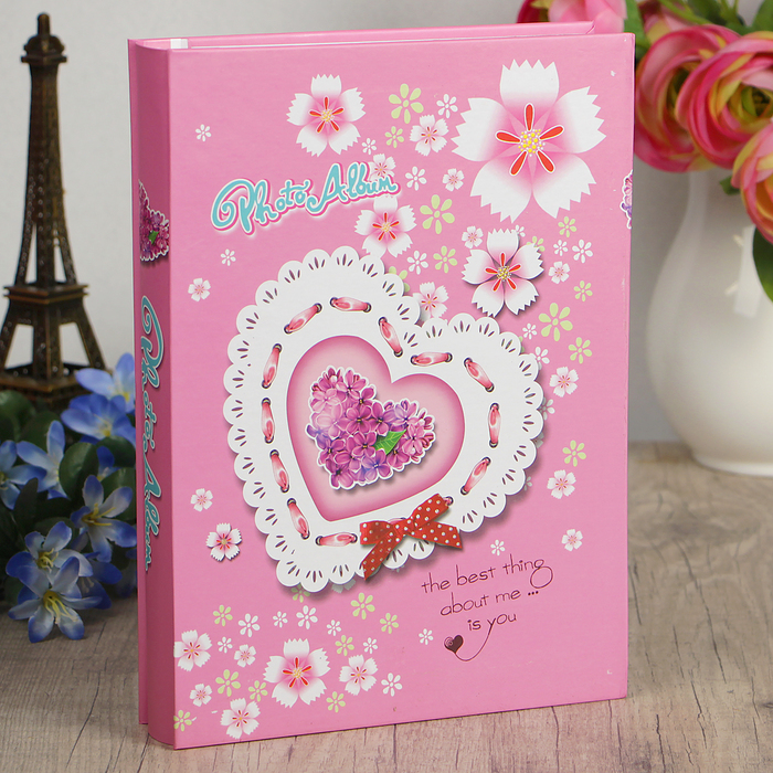 Фотоальбом на 80 фото 10х15 см "Цветочное сердце с лентой" МИКС