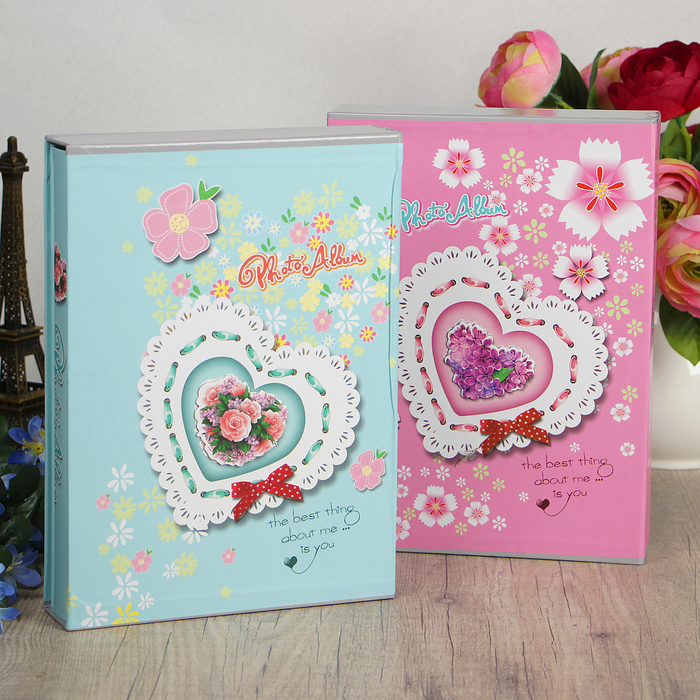 Фотоальбом на 80 фото 10х15 см "Цветочное сердце с лентой" МИКС