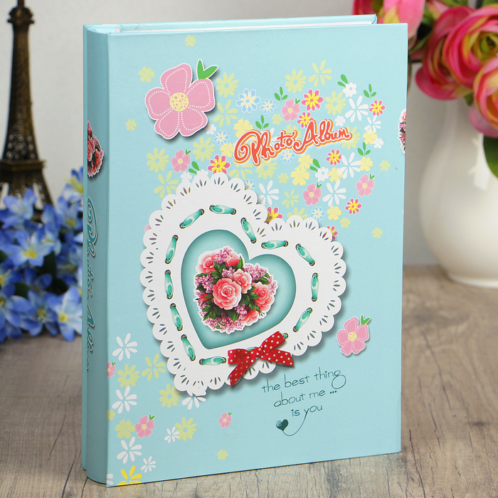Фотоальбом магнитный 18 листов "Цветочное сердце с лентой" МИКС