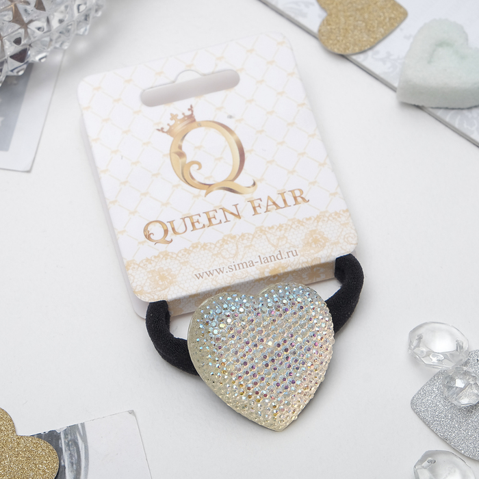 Резинка для волос "День-ночь" перламутр, сердце 3,5 см