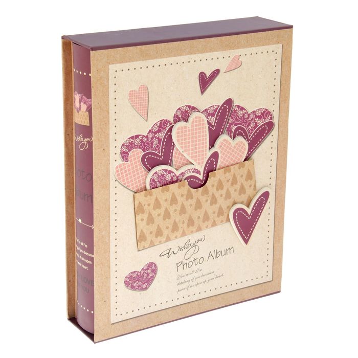 Фотоальбом магнитный 20 листов "Сердечки в конверте" в коробке МИКС
