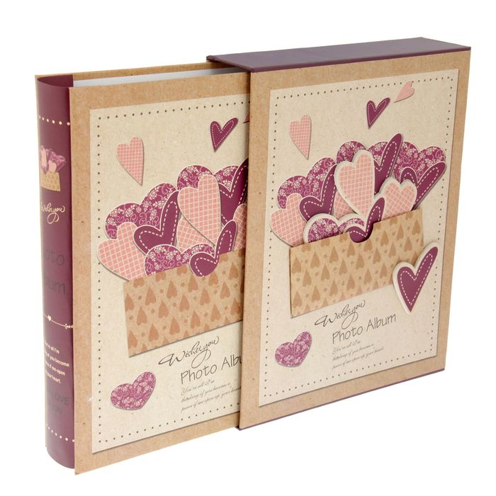 Фотоальбом магнитный 20 листов "Сердечки в конверте" в коробке МИКС