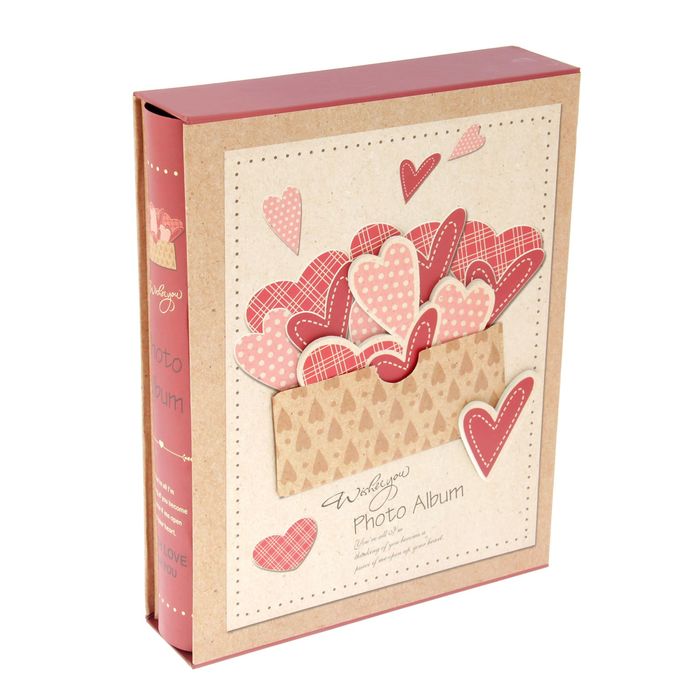 Фотоальбом магнитный 20 листов "Сердечки в конверте" в коробке МИКС