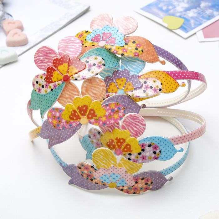 Ободок для волос "Яркая глазурь" цветочный веер, микс