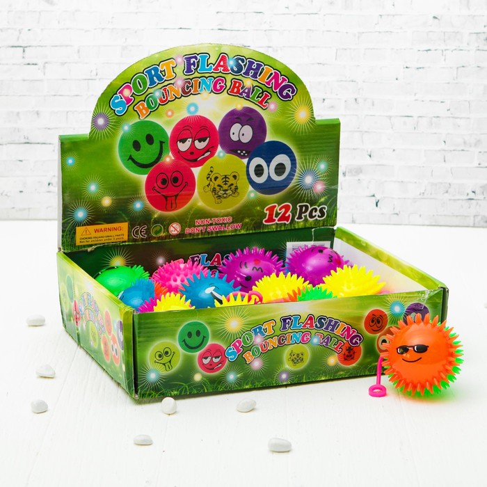 Мяч световой "Мордочка" с пищалкой на резинке, цвета МИКС