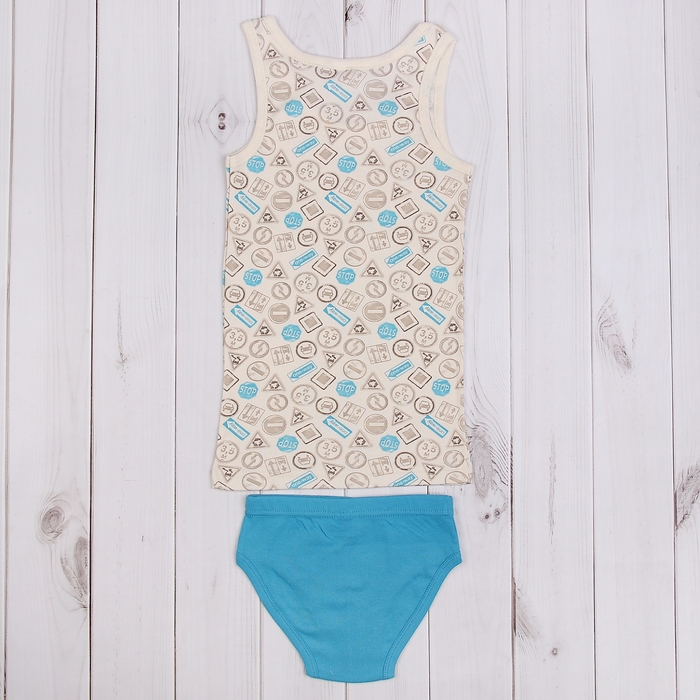 Комплект для мальчика (майка, трусы), рост 140 см (72), цвет бежевый/бирюзовый