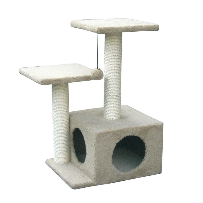 Когтеточка-дом с полками + столбик с полк., 45*35*70, серый
