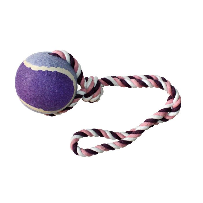Игрушка для собак Мяч теннисный с веревочной петлей, 10х50 см, лиловый