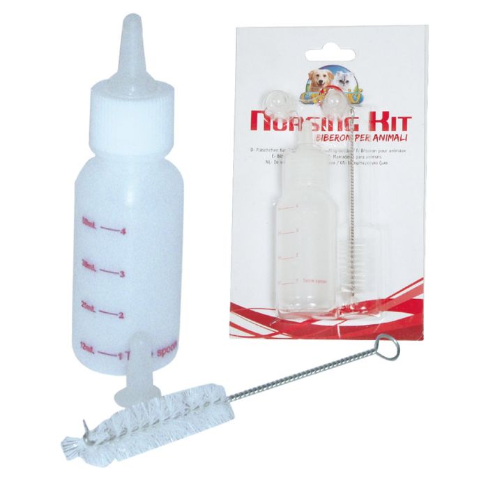 Бутылочка молочная с 2-мя сосками и ершиком, пластиковая, 59.14 мл