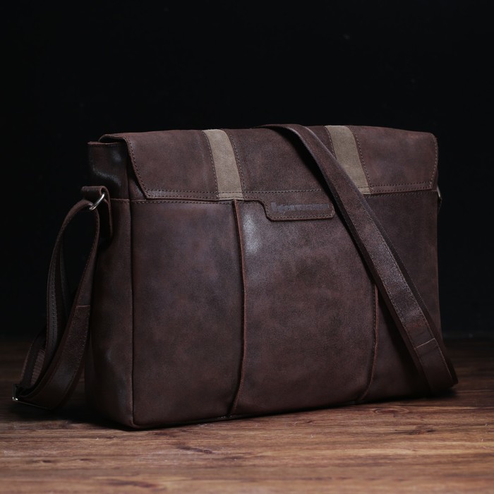 Сумка мужская, 1 отдел, 2 наружных кармана, длинный ремень, цвет коричневый