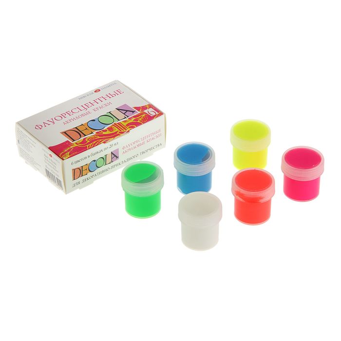 Краска акриловая набор Fluo 6 цветов х 20 мл ЗХК Decola флуоресцентные 4341100