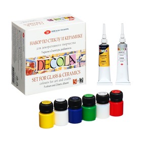 Набор красок по стеклу и керамике Decola: 5 цветов х 20 мл, 2 контура х 18 мл, разбавитель