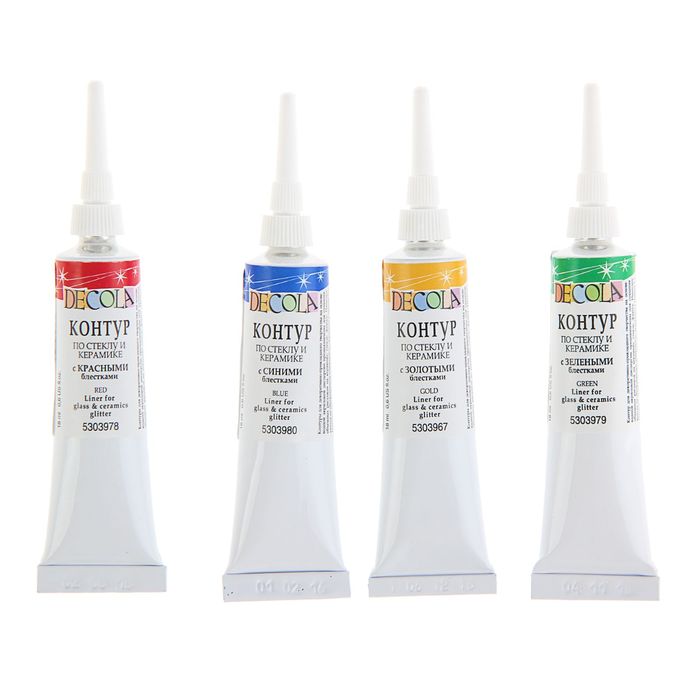 Контур по стеклу и керамике акрил набор Glitter 4 цвета х 18 мл ЗХК Decola с блёстками 5341408