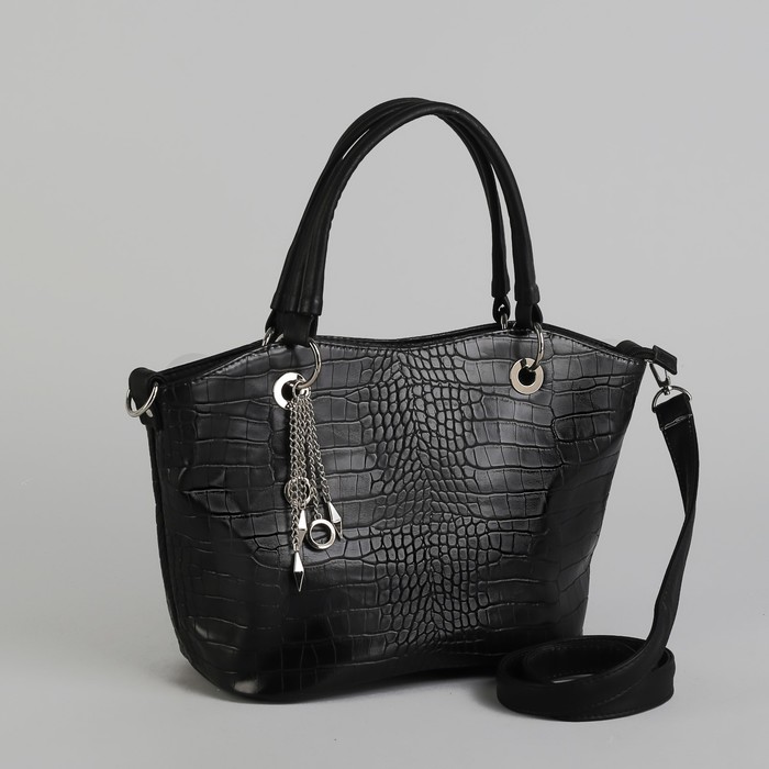 Сумка женская на молнии, 2 отдела, длинный ремень, цвет чёрный