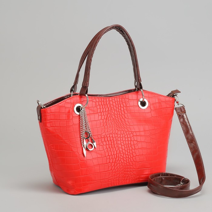 Сумка женская на молнии, 2 отдела, длинный ремень, цвет красный