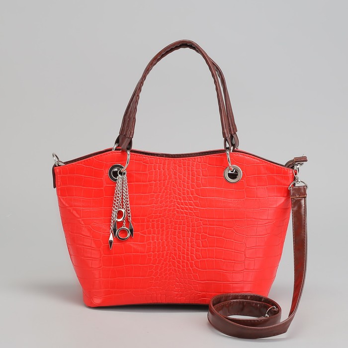 Сумка женская на молнии, 2 отдела, длинный ремень, цвет красный