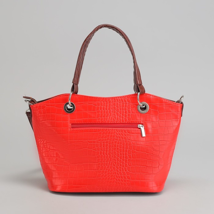 Сумка женская на молнии, 2 отдела, длинный ремень, цвет красный