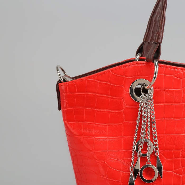 Сумка женская на молнии, 2 отдела, длинный ремень, цвет красный