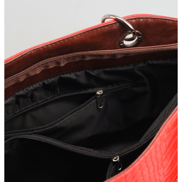 Сумка женская на молнии, 2 отдела, длинный ремень, цвет красный