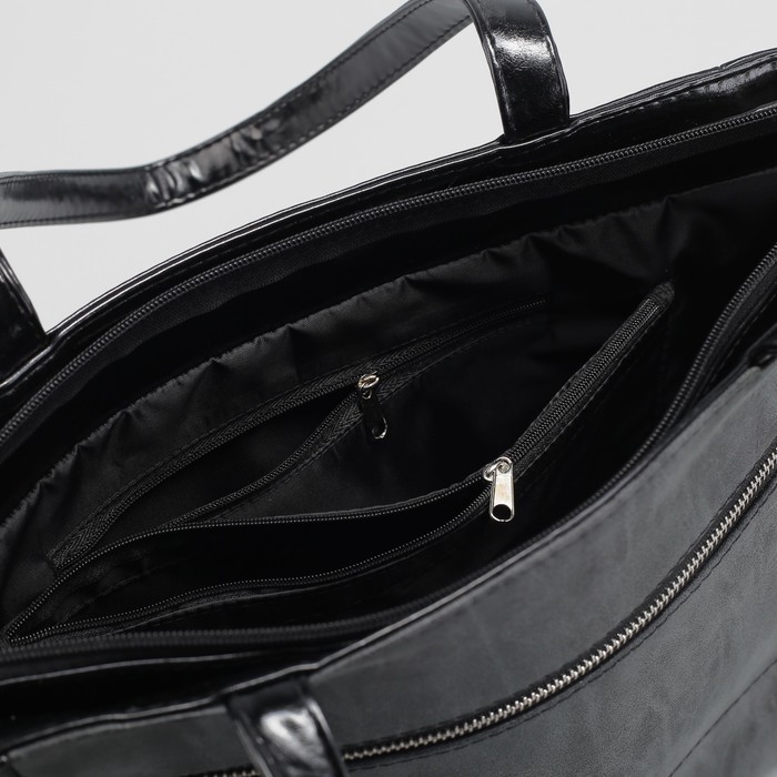 Сумка женская, 1 отдел с перегородкой, 2 наружных кармана, длинный ремень, цвет чёрный