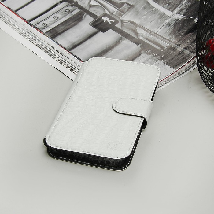 Чехол-книжка "Norton" для телефона, 3.2"-4.2", на клейкой основе, рептилия, цвет белый