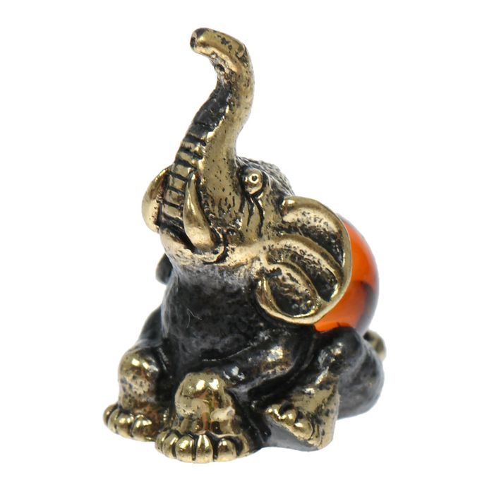 Сувенир из латуни и янтаря "Слоник"