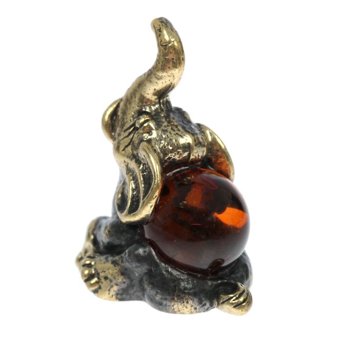 Сувенир из латуни и янтаря "Слоник"