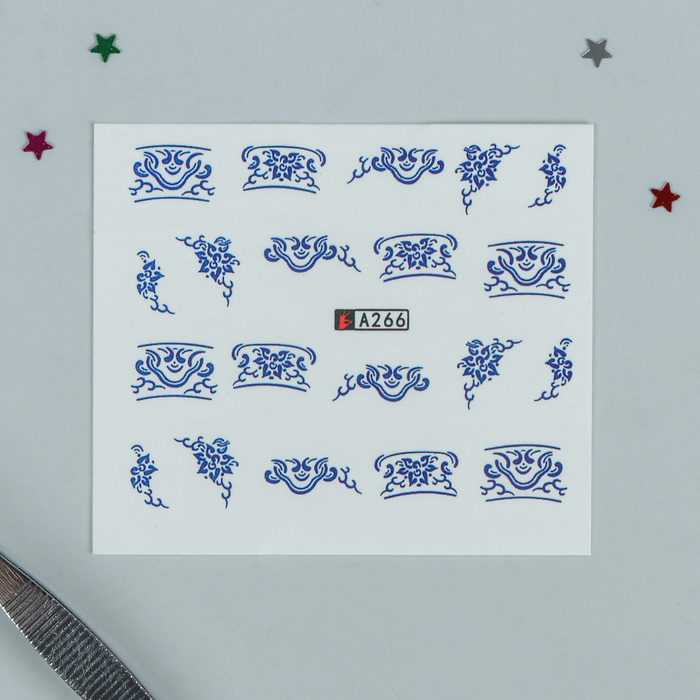 Слайдер-дизайн для ногтей "Гжель", водный, цвет бело-синий