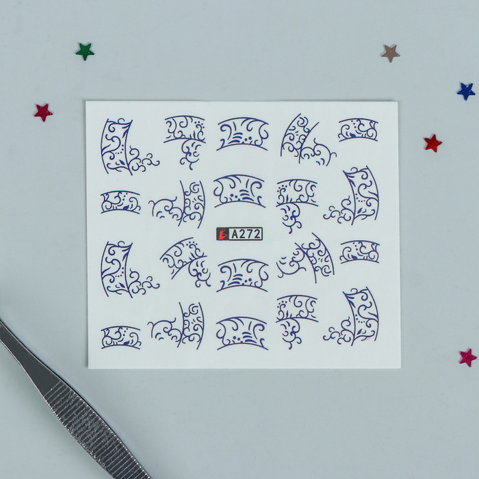 Слайдер-дизайн для ногтей "Гжель", водный, цвет бело-синий