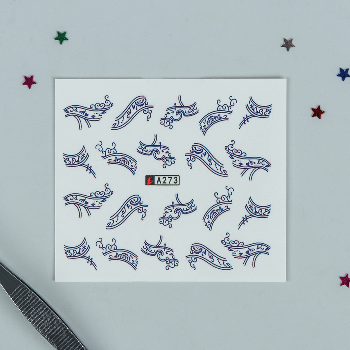 Слайдер-дизайн для ногтей "Гжель", водный, цвет бело-синий