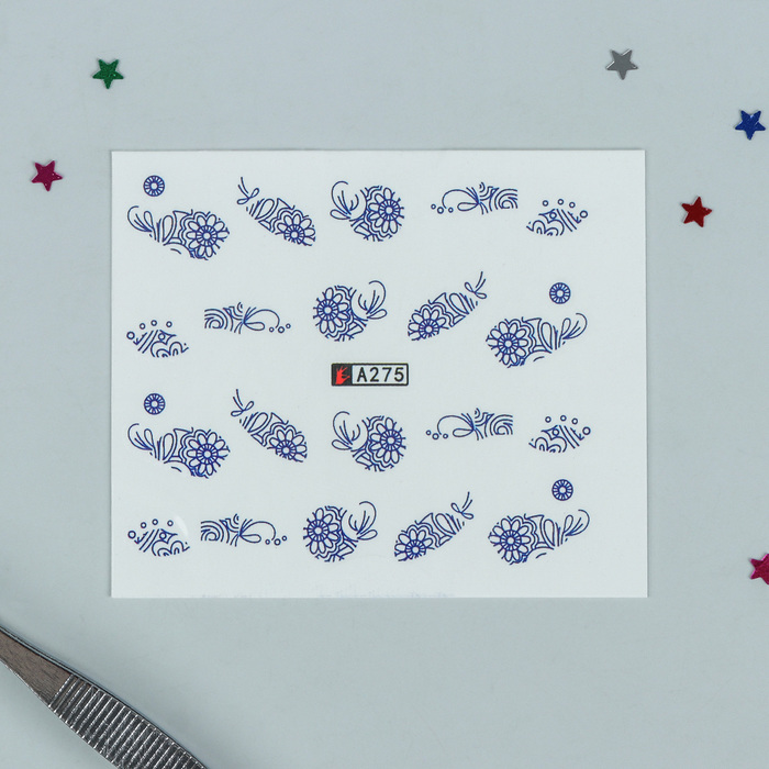 Слайдер-дизайн для ногтей "Гжель", водный, цвет бело-синий