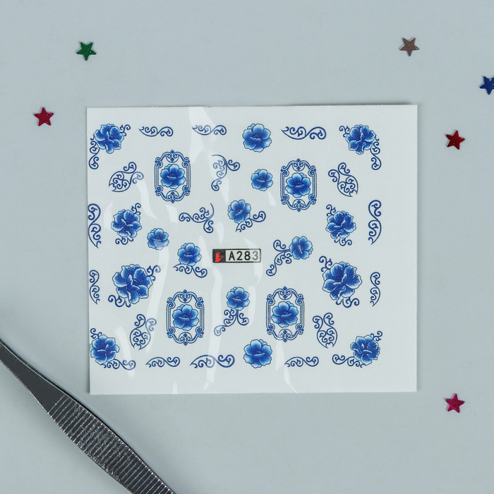 Слайдер-дизайн для ногтей "Гжель", водный, цвет бело-синий