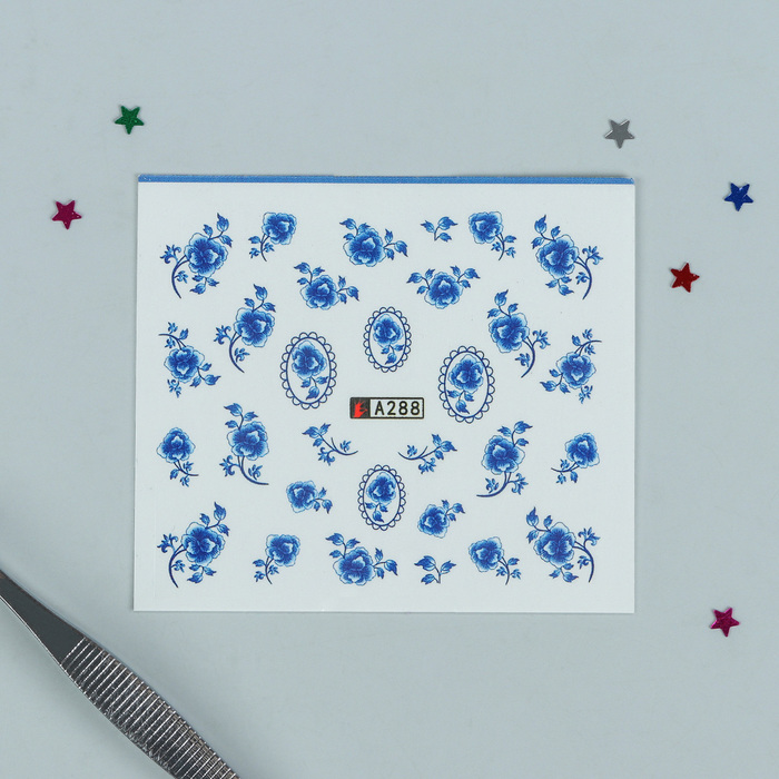 Слайдер-дизайн для ногтей "Гжель", водный, цвет бело-синий