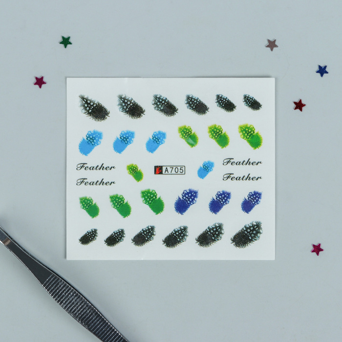 Слайдер-дизайн для ногтей "Пёрышки", водный, цвета МИКС