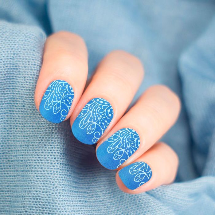 Слайдер-дизайн для ногтей, водный, цвет сине-белый