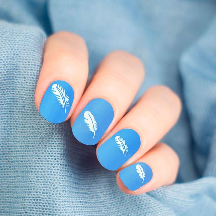 Слайдер-дизайн для ногтей "Пёрышки", водный, цвет белый/синий