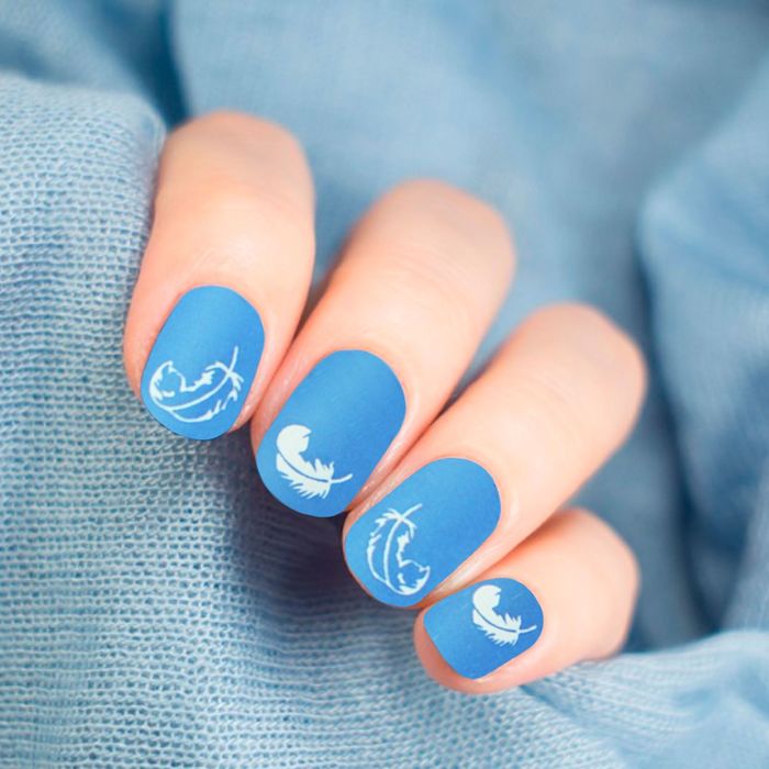Слайдер-дизайн для ногтей "Пёрышки", водный, цвет белый/синий