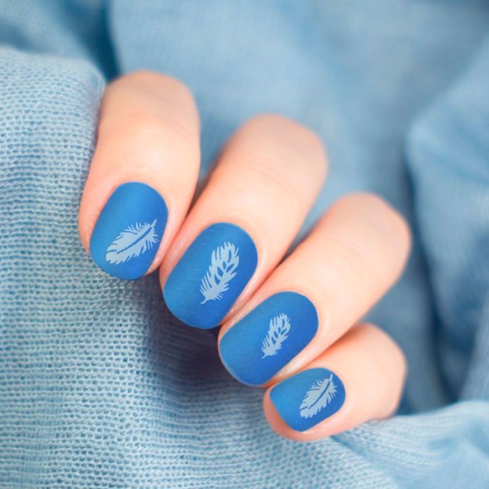 Слайдер-дизайн для ногтей "Пёрышки", водный, цвет белый/синий