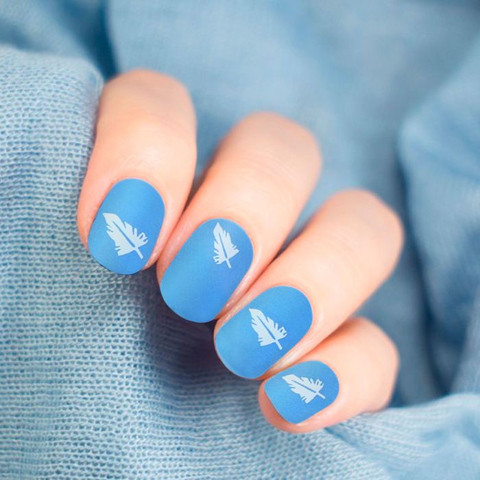Слайдер-дизайн для ногтей "Пёрышки", водный, цвет белый/синий