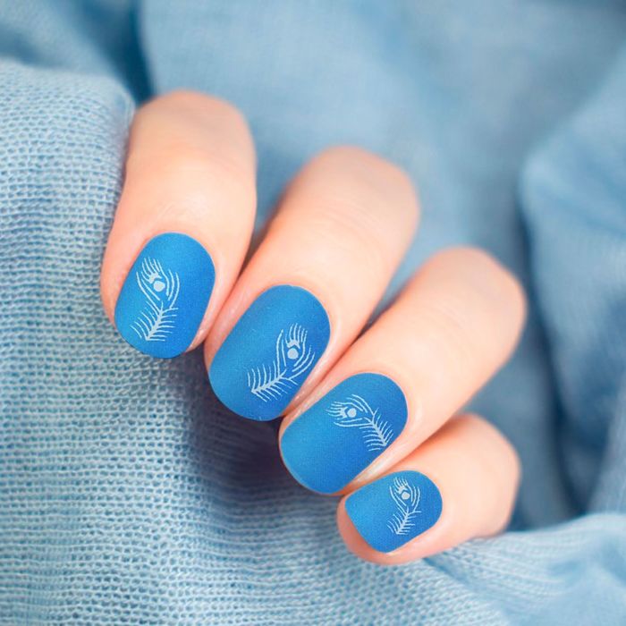 Слайдер-дизайн для ногтей "Пёрышки", водный, цвет белый/синий