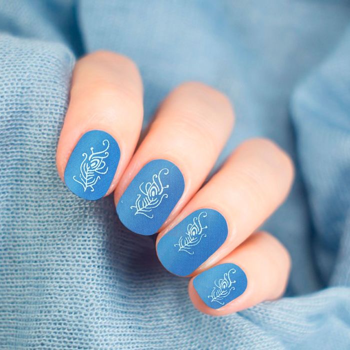 Слайдер-дизайн для ногтей "Пёрышки", водный, цвет белый/синий