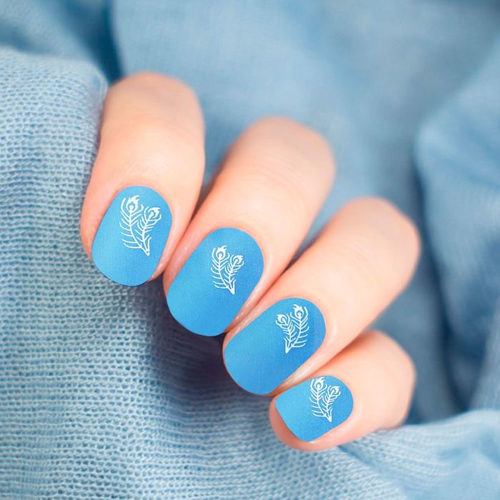 Слайдер-дизайн для ногтей "Пёрышки", водный, цвет белый/синий