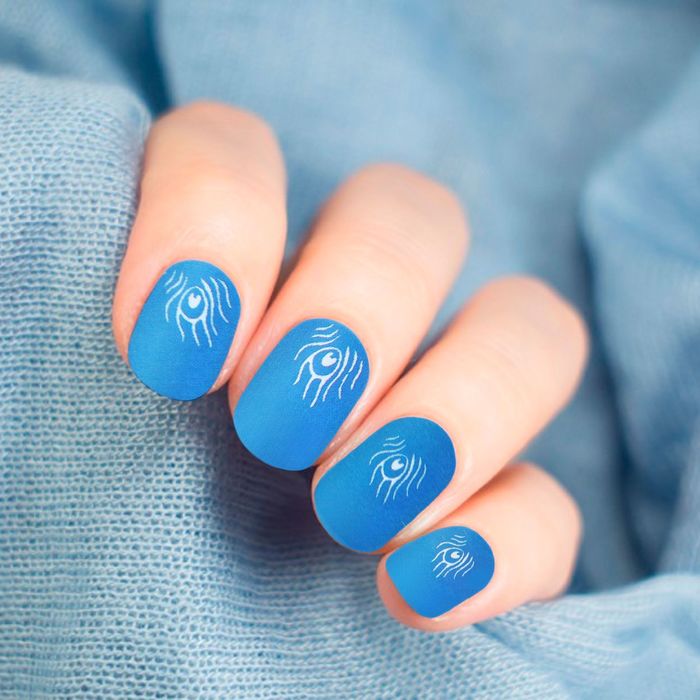 Слайдер-дизайн для ногтей "Пёрышки", водный, цвет белый/синий