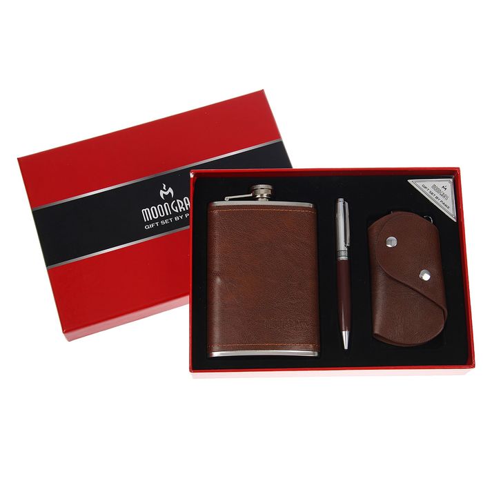 Подарочный набор 3 в 1 Moon Grass: фляжка 270 мл + ключница и ручка